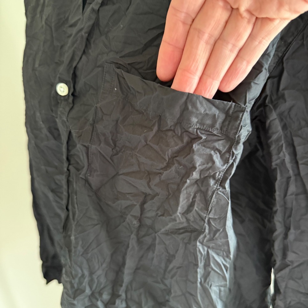 Frank & Eileen Joey Black Crinkle Cotton Button Down Shirt Made in Italy M - Picture 5 of 11